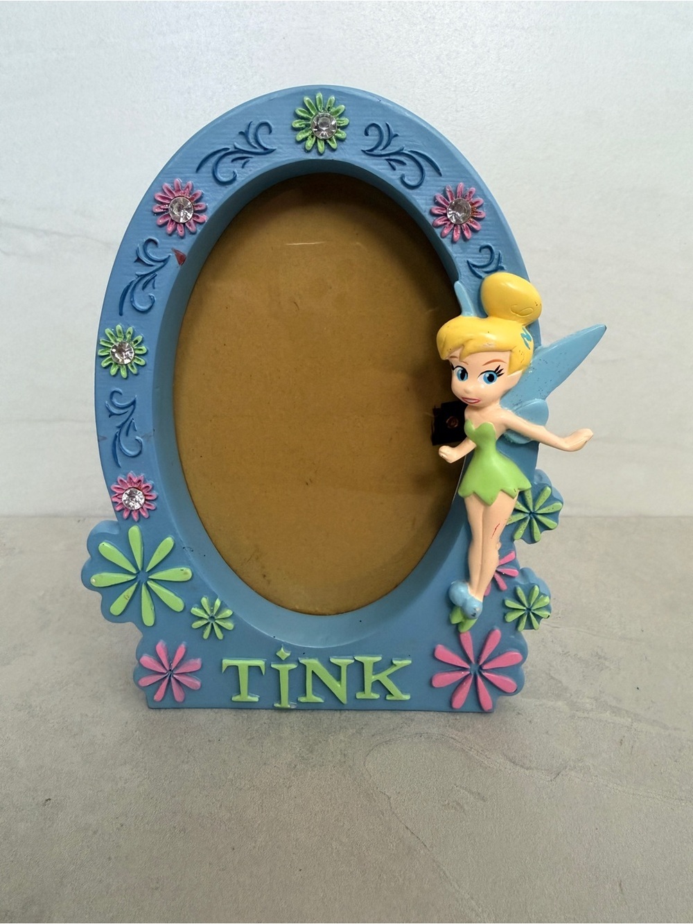 Collectors Disney Tinkerbell "TINK" Oval Picture Frame Pink & Green
